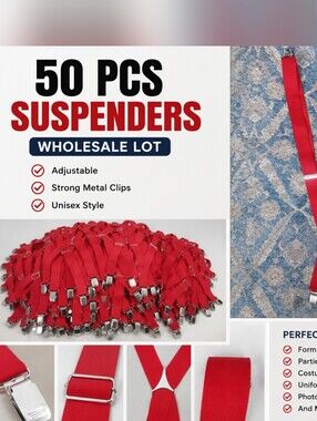 Red Adjustable Men's Suspenders - Bulk Pack